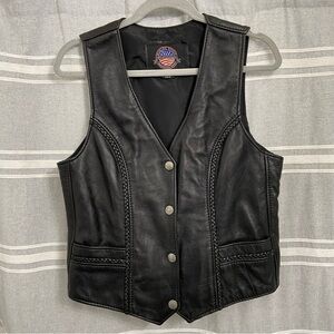 BUCATINI / Black Leather Motorcycle Vest Size M Vintage